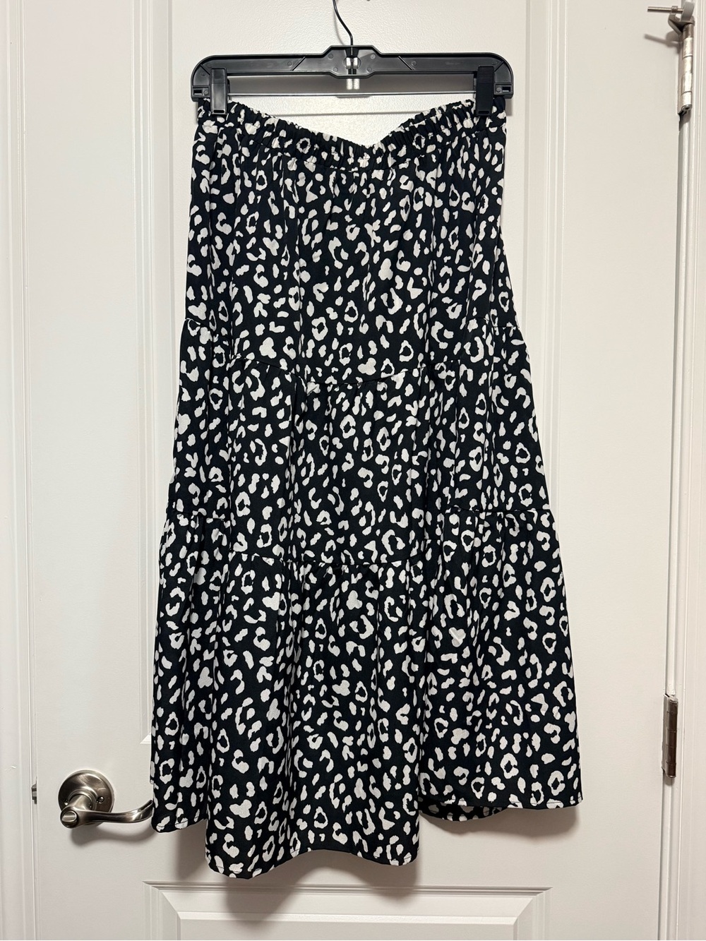 Tiered Maxi Skirt in Black and White Animal Print